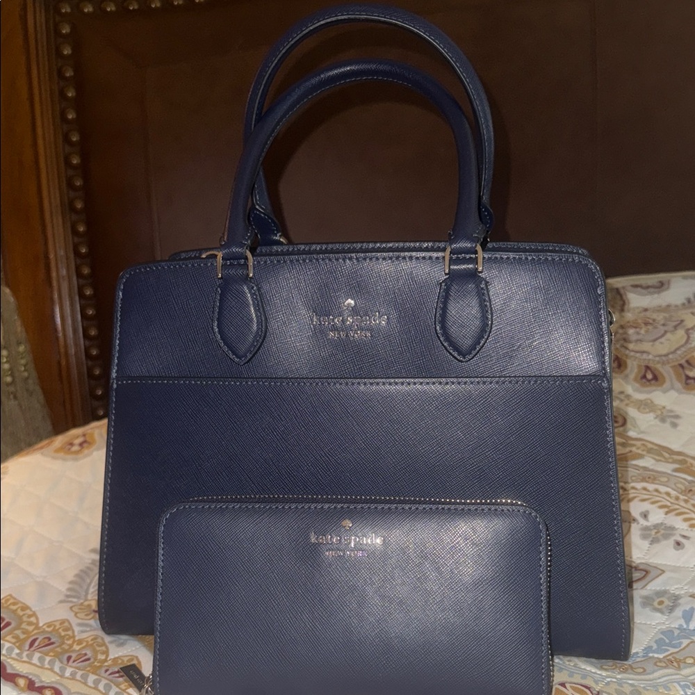 Kate Spade Navy Blue Satchel and Wallet Set